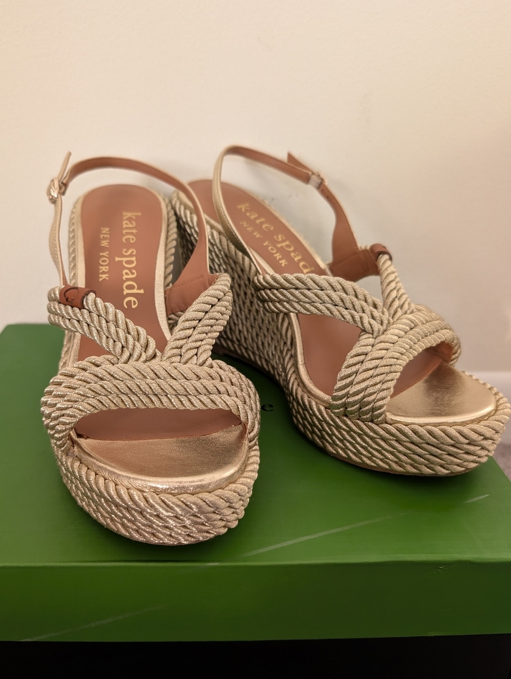 Kate Spade Gold Rope Wedges - Size 10 | Summer Party Wedding Beach Style - Picture 2 of 11